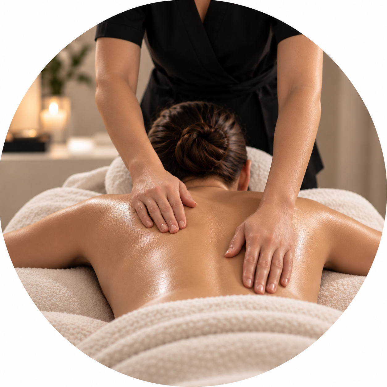 Massage du dos avec les mains de la praticienne