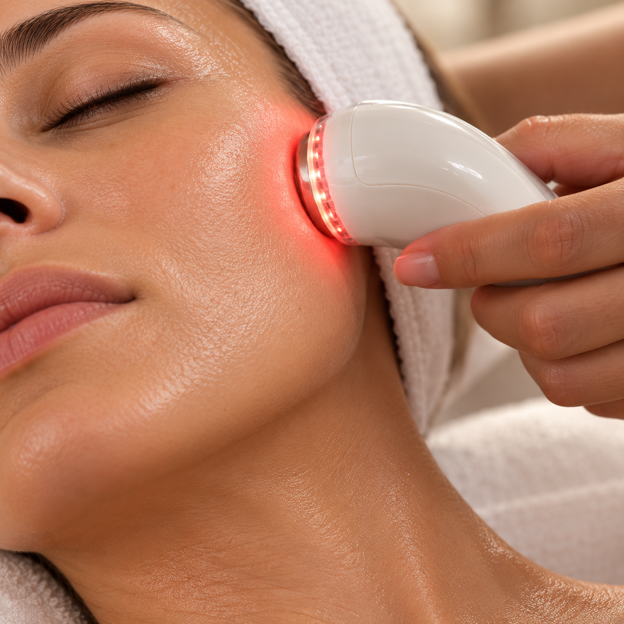 Appareil de luminothérapie rouge utilisé sur le visage